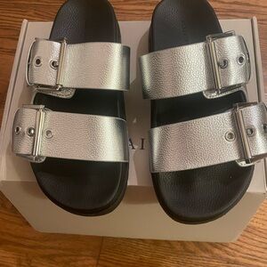 All Saints Silver and Black Sandals